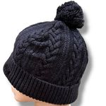 Abercrombie & Fitch Navy Cable Knit Hat Winter Cap Beanie Preppy Ski Pom Pom Photo 2