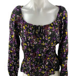 Paige Black Floral Long Sleeve Scoop Neck Tie Smocked Peplum Blouse Top Size S Photo 0