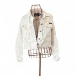 Calvin Klein Jeans  – Cropped Denim Jacket – Women's Medium White – Raw Hem Photo 2