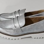 Cato Silver Patent Faux Leather Pebbled Lug Dole Loafers Size 6½ Photo 4