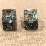 Sterling Silver Vintage Abalone Inlay Mosaic Earrings Photo 4