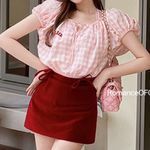 Velvet Heart Japanese Kawaii Style Balletcore Red  Pocket Ribbon Mini Skirt Skort Photo 2