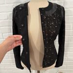 Diane Von Furstenberg  Maya Pebble Lace and Leather Black Button and Zip Blazer Photo 15