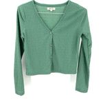 Madewell  Cropped Crinkled Green Long Sleeve Lightweight Button Down Cardigan Top Photo 3