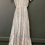 Xirena Gabrielle Cutout short sleeve v neck Maxi Midi blue floral cotton Dress L Size L Photo 0