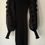 Almost Famous Black Ribbed Bodycon Dress Sheer Floral Mesh Balloon Sleeve Party Photo 0