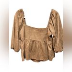 francesca's Miami Payton Faux Suede Pleated Blouse Brown Sz L Size L Photo 3