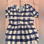 Maeve Anthropologie  Devery Blue Plaid Tie Shirt Dress Size Small Pockets Photo 4