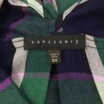 Sanctuary Shirt XS Navy Green Plaid Tie Front Button Down Casual Photo 6
