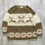 Vintage Style Knitted Reindeer Christmas Sweater Brown Size L Photo 0