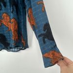 Jane and Delancey  Teal Horse Print Button Up Shirt Boho Western Long Sleeve Sz XL Photo 3