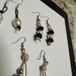 Lot Of 3 Pretty Silver Tone Faux Pearl Beaded Bead Dangle Drop Pierced Earrings Photo 2