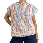 Vintage Handmade Pastel Multicolor Crochet Knit Sleeveless Boxy Sweater Large Pink Photo 0