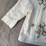 Coldwater Creek  Embellished Denim Jacket‎ Floral Beaded Cream White W18 Photo 9
