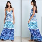Rococo Sand Oriental Labyrinth Printed Sleeveless Tassel Lace Tiered Maxi Dress Blue Size XS Photo 5
