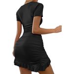 Cut Out Ruffle Ruched Bodycon Mini Short Sleeve Tie Front Wrap Short Dress Black Size XS Photo 1