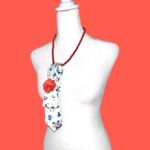 “Dainty Dapper” white Floral Tie Necklace with burnt orange Beads and brooch Red Photo 2