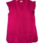 Kate Spade  Women’s Size M Pink V Neck Ruffle Flutter Cap Sleeve Satin Crepe Top Photo 3