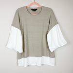 Ming Wang Tan Mixed Media Puff Sleeve Knit Blouse Size Small Photo 3