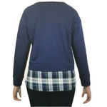 IZOD ‎ Size S Peacoat Tie Front 2-Fer Sweatshirt Navy Blue Plaid Trimmed Layered‌ Photo 2