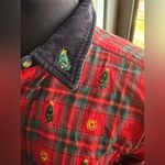 Vintage Bobbie Brooks embroidered holiday plaid button down shirt, size large Red Photo 4