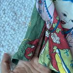 Citron Santa Monica Dragon Lotus Asian Printed Silk Shirt Olive Green Large Photo 4