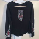 Shyanne  Beautifully Embroidered Black 100% Cotton Raw Hem Thermal Shirt Photo 0