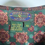 American Vintage Vintage Silk Old Money Hunter Green Maroon Country Club Blouse Size 10 Photo 6