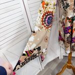 Mystery Mexican Print Smocked Top Bell Sleeve Tunic Shirt Tan‎ Multi Medium Tan Photo 5