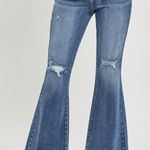 Risen Jeans RDP5537 Distressed High Rise Flare Denim • Medium Wash • Size 5/27 Blue Photo 0