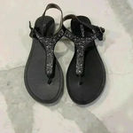 BCBGeneration Brynn Black Bejeweled Beaded Bling T-Strap Thong Sandal Women's 7 Photo 2