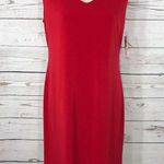 JM Collection Medium M Sheath Dress Sleeveless Red Lined Stretch V-Neck Photo 2