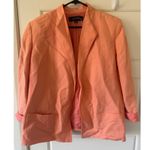 Kasper Womens Linen Peach Pink Satin Lined Open Front Lapel Blazer sz 16P Career Photo 2
