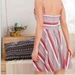 Blue Rain Linen cotton striped spaghetti strap A-line crochet waist peekaboo detail dress Photo 3