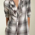 Joie  Fara Tuxedo Plaid Ruffle Button Up Shirt SZ S‎ Photo 0