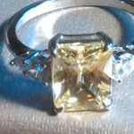 Simulated Peridot and White Diamond Sterling Silver Ring (Size 6) Photo 1