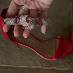Christian Siriano Red Satin Heels with Rhinestone Straps size 8 👠Photo 1