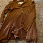 Maeve  Anthropologie Eliza Henley Babydoll Tunic Thermal Shirt Burnt Orange Small Photo 9