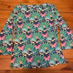 J. McLaughlin  Carly Catalina blue green tropical butterfly boat neck shirt S Photo 0