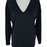 Milan Kiss Ribbed Top Small Gray Long Sleeve Slim Fit Basic V Neck Photo 0