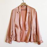 Vintage Peak Lapel Double Breasted Satin Top 100% Silk Blazer Pink 10 Size M Photo 4