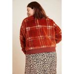 Anthropologie  Plaid Teddy Bomber Jacket Rich Rust Cozy Soft Cabin Holiday 1X Photo 5