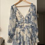 Anthropologie BHLDN Long Sleeve Chiffon Blue Floral Maxi Dress Size Medium Photo 4