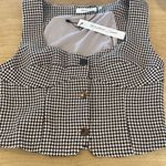 Mustard Seed Womens Houndstooth Sweetheart Neck Button-Up Vest Brown Large NWT Photo 1