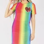 Iron fist NEW! Somewhere Rainbow Sheer Mesh Mini Dress Sequin Heart LARGE Pride Photo 0