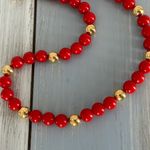 Napier Fabulous Vintage Beaded Necklace Red & Gold Tone Beads Pat# Photo 4