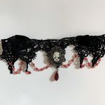 Black Lace Choker Necklace With Skeleton Cameo Pendant NEW Photo 2
