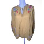 Johnny Was NWT  Womens Peasant Blouse Size M Mustard Yellow Floral Embroidered Photo 2