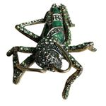 Heidi Daus "Madame Grasshopper" Crystal Green Enamel Brooch + Green Rope Cord Ne Photo 11