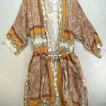 Magaschoni Kimono XS 100% Linen Orange Yellow Wrap Midi Dress $248 Swim coverup Photo 0